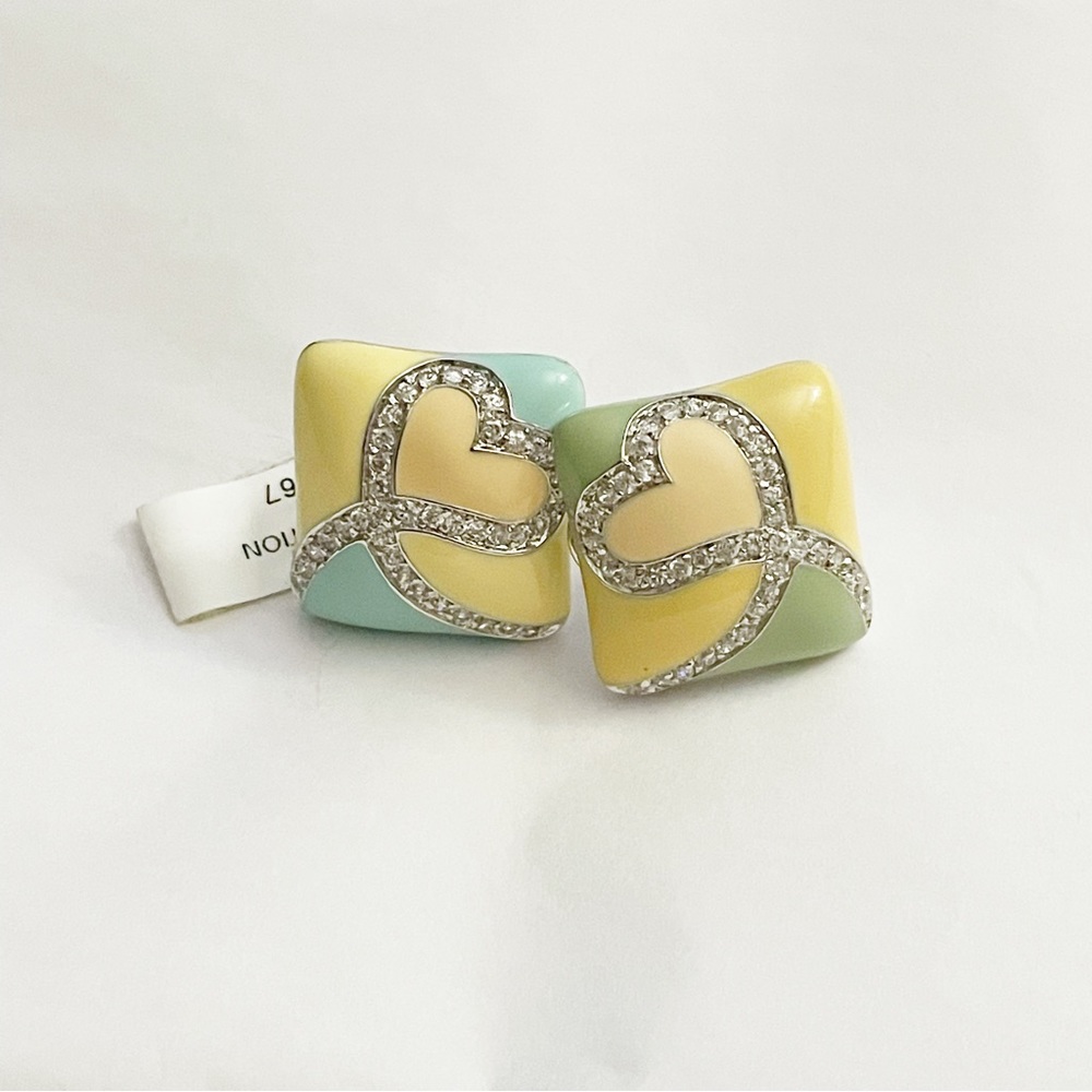 NWT Charles Winston CWE Enamel CZ 925 Silver Earrings
